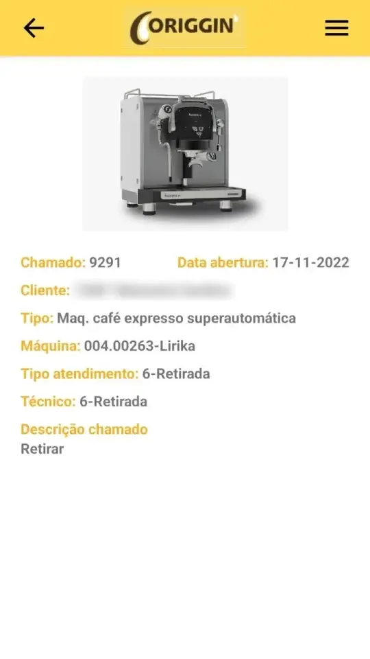 Tela do aplicativo Origgin Technicians