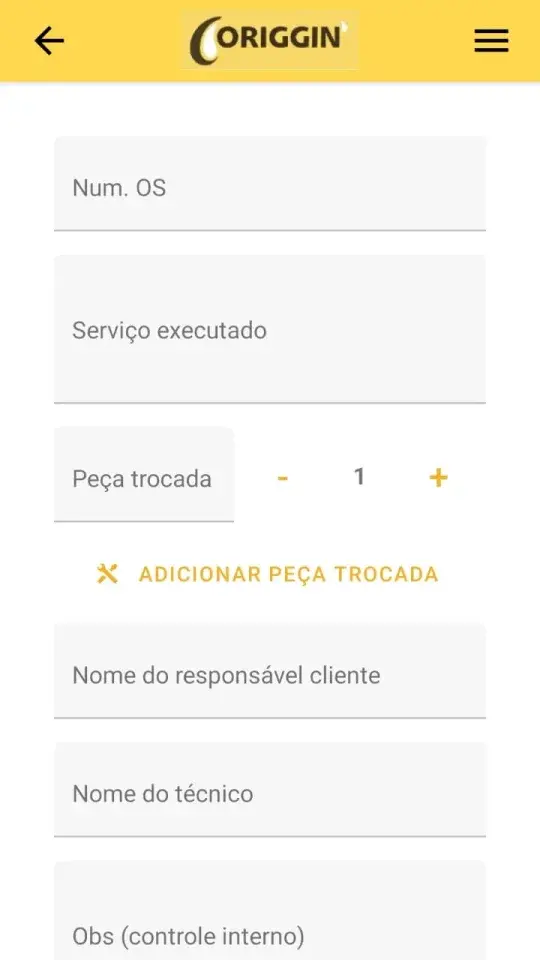Tela do aplicativo Origgin Technicians
